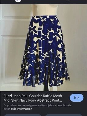 FUZZI Navy and Cream Abstract Print Flared Skirt by